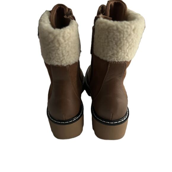 NWOB-NWI Violet & Red Alexa Suede/Leather Fleece Trim Lug Combat Brown Boot-Sz 8 - Picture 4 of 9